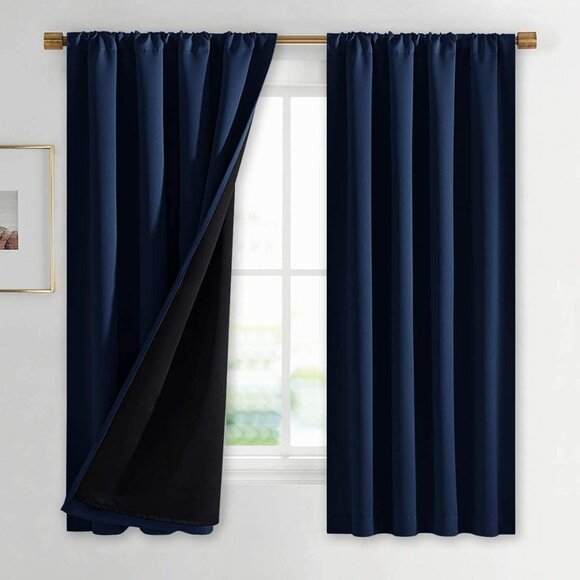 NICETOWN 100% Blackout Energy Efficient Dark Blue Navy Curtains Drapes (2 pcs.) - Picture 2 of 10